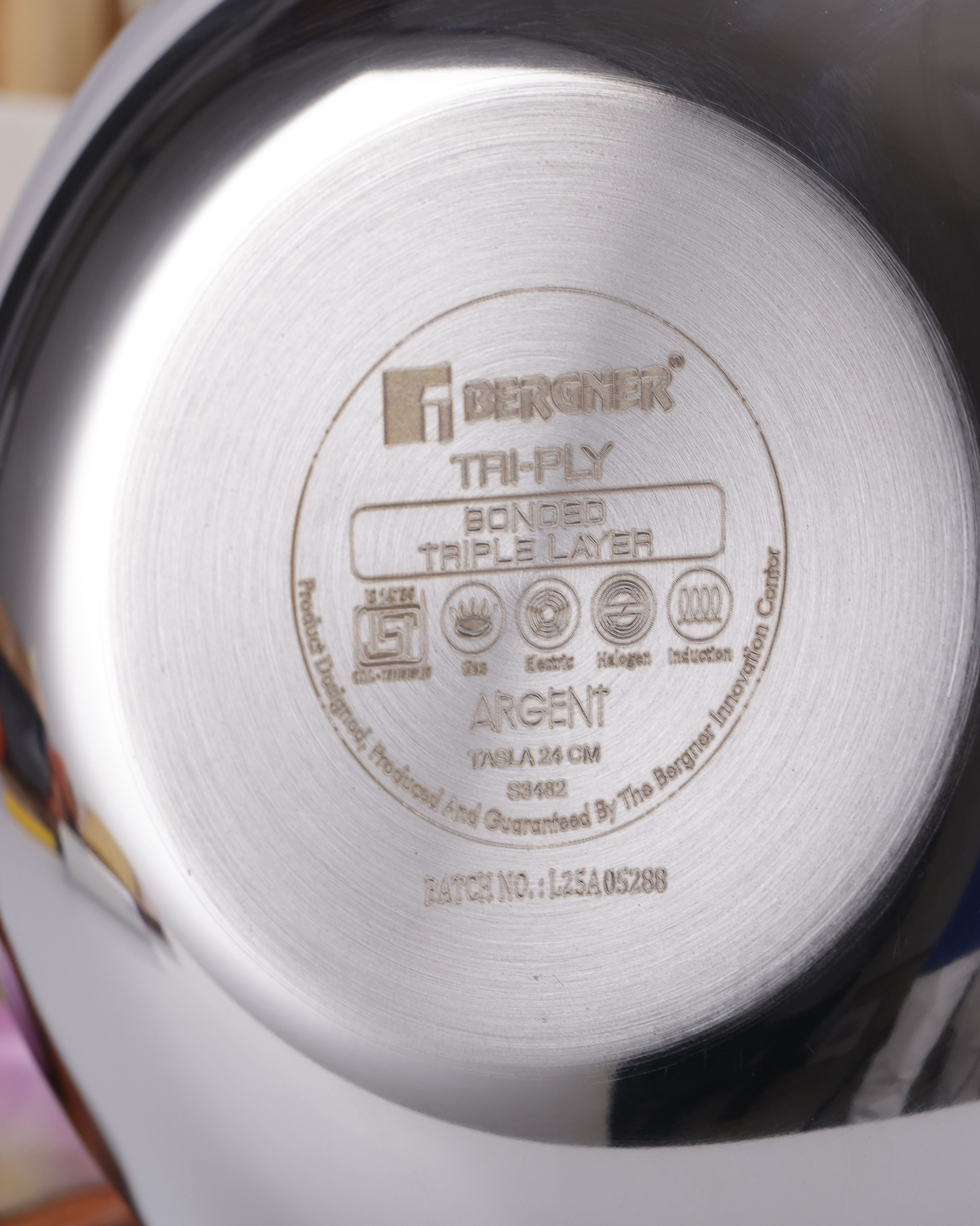 Argent Tri-Ply Stainless 24cm Steel Tasra with Lid - 2.5L