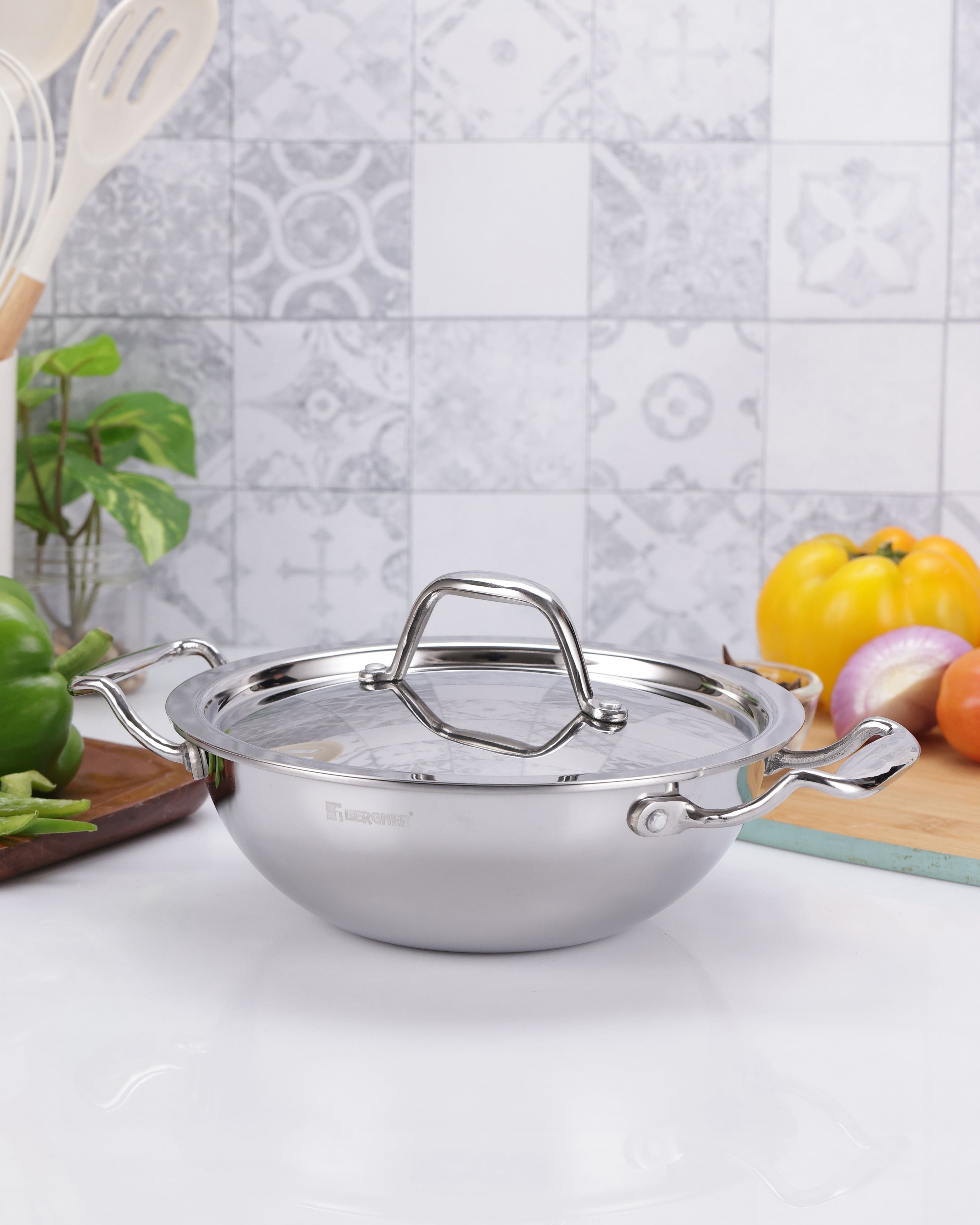 Argent Junior Chef Tri-Ply Stainless Steel 18cm Kadai with Lid - 1.5L