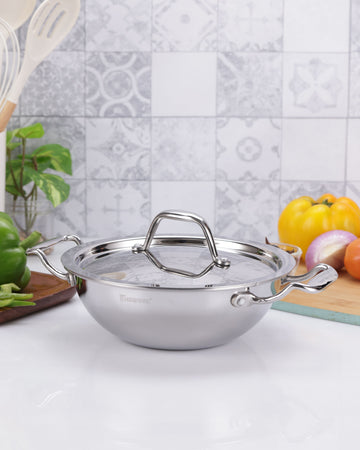 Argent Junior Chef Tri-Ply Stainless Steel 18cm Kadai with Lid - 1.5L