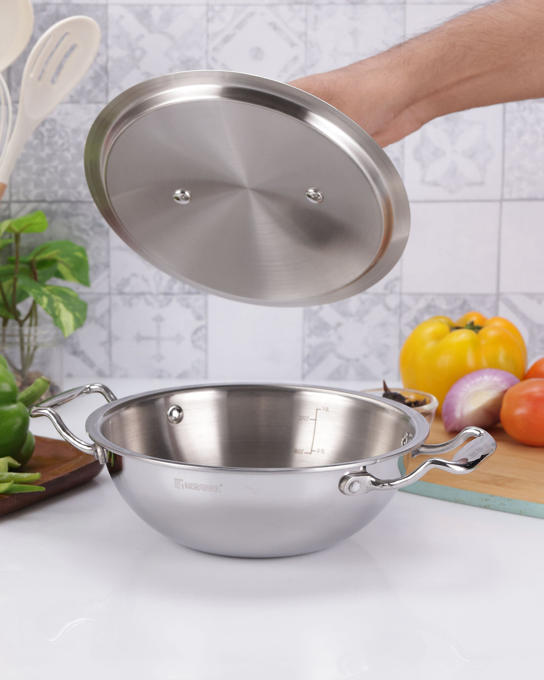 Argent Junior Chef Tri-Ply Stainless Steel 18cm Kadai with Lid - 1.5L