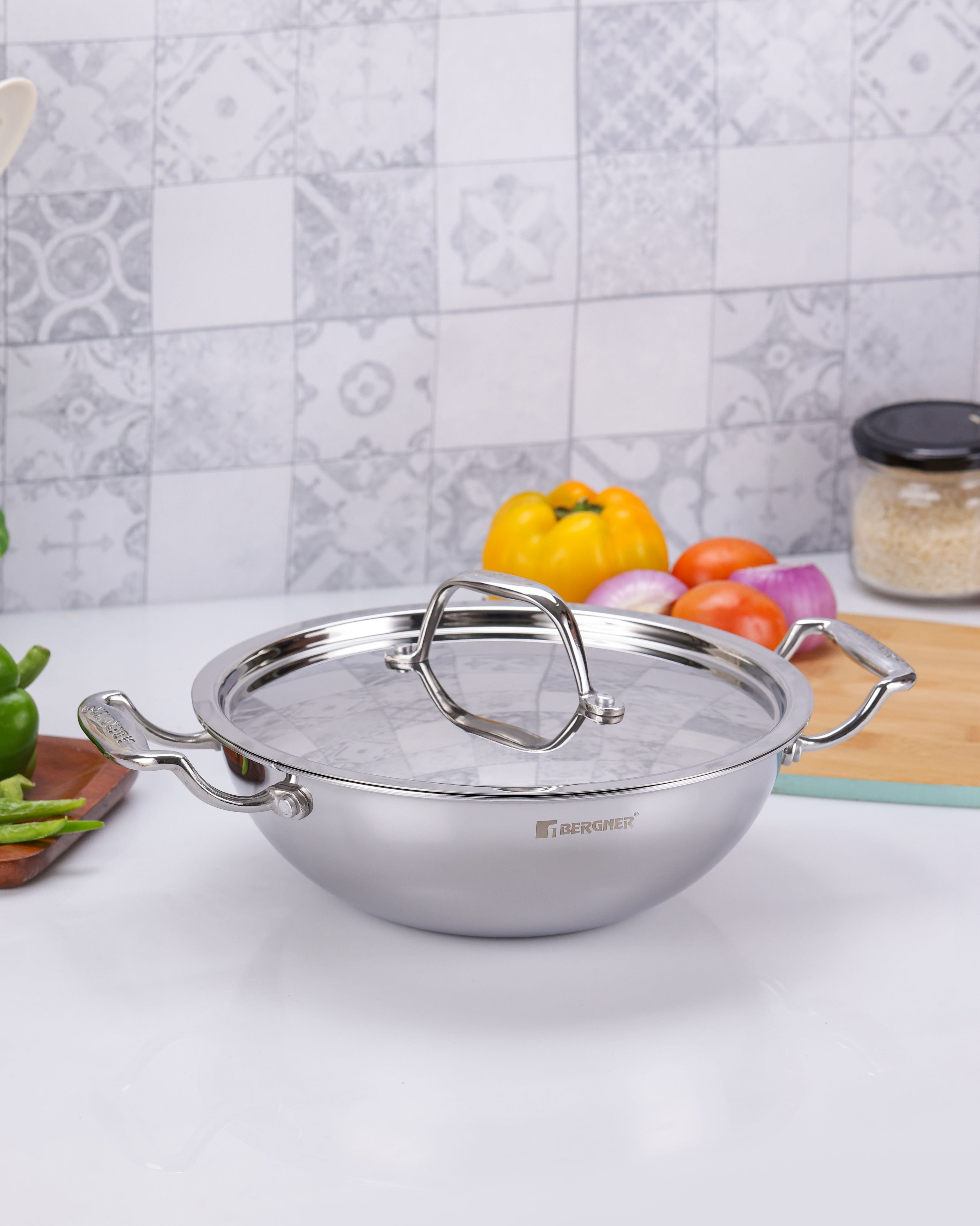 Argent Tri-Ply Stainless Steel 22cm Kadai with Lid - 2L