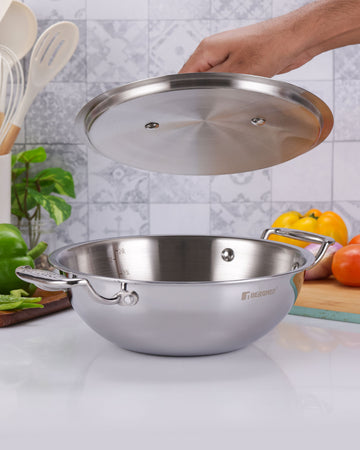 Argent Tri-Ply Stainless Steel 22cm Kadai with Lid - 2L