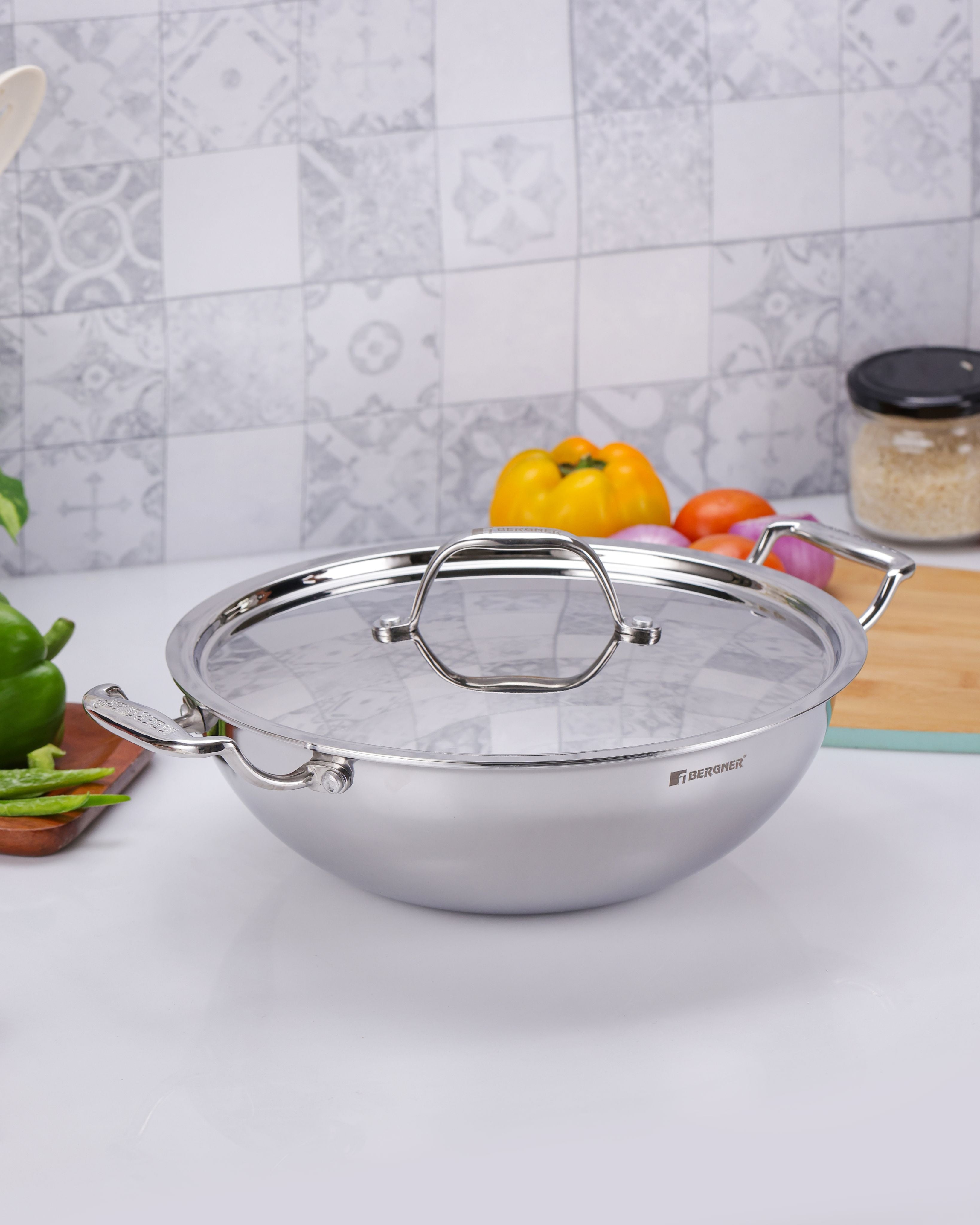 Argent Tri-Ply Stainless Steel 26cm Kadai with Lid - 3.5L