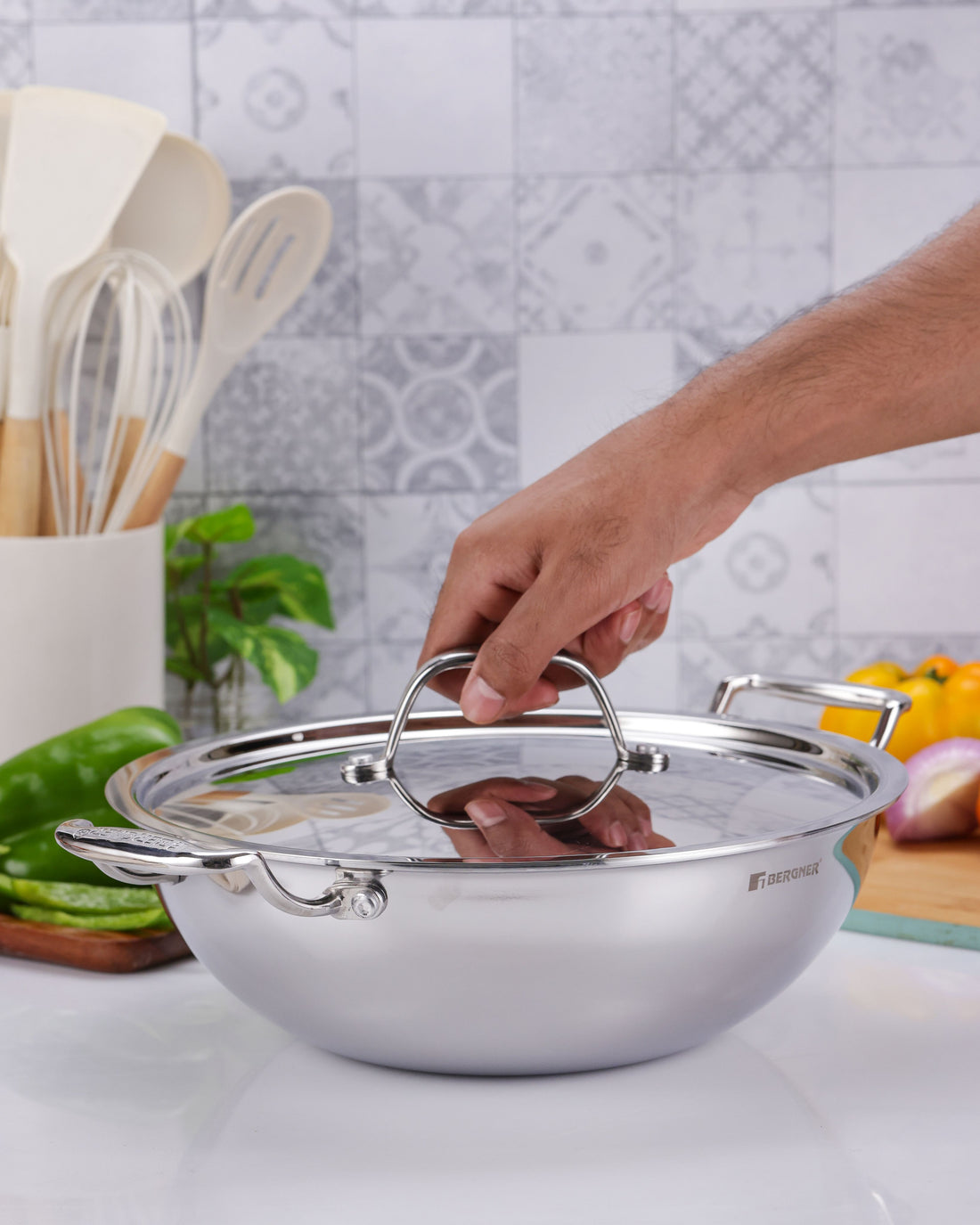 Argent Tri-Ply Stainless Steel 26cm Kadai with Lid - 3.5L