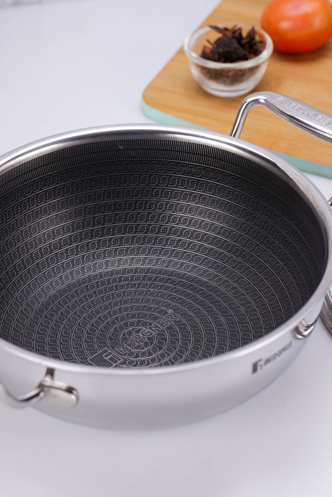 Hitech Tri-Ply Stainless Steel Non-Stick 20cm Kadhai with Glass Lid - 1.5L