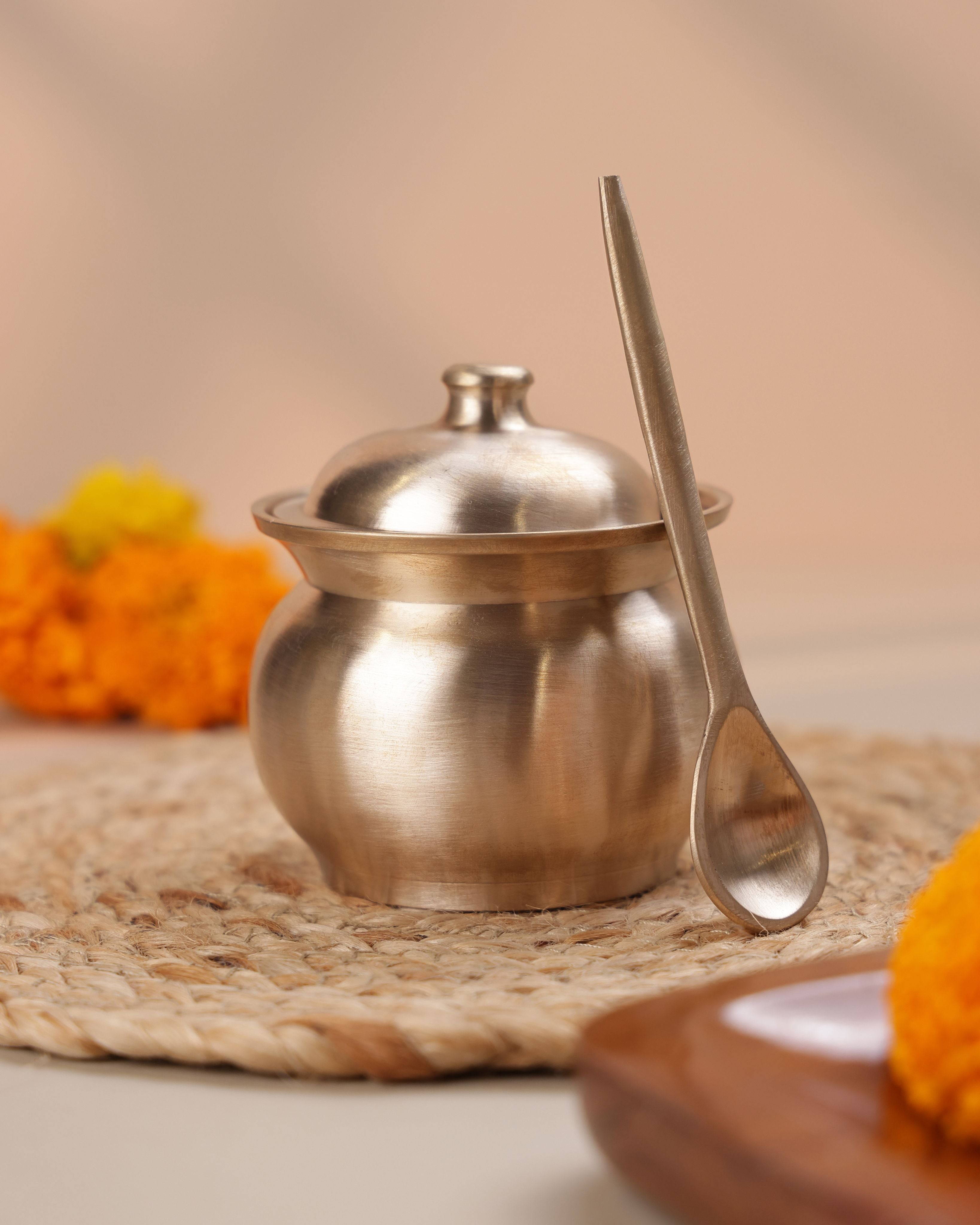 Bronze Ghee Loti with Spoon, 220ml