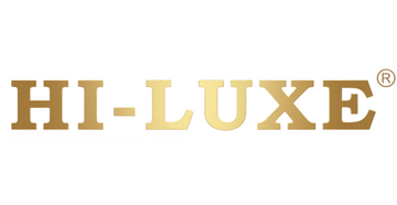 The wordmark 'HI-LUXE' in gold serif lettering on a plain white background, with a registered mark symbol at the upper right.