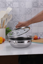Hitech Tri-Ply Stainless Steel Non-Stick 20cm Kadhai with Glass Lid - 1.5L - 2