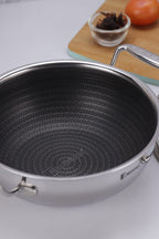 Hitech Tri-Ply Stainless Steel Non-Stick 20cm Kadhai with Glass Lid - 1.5L - 3